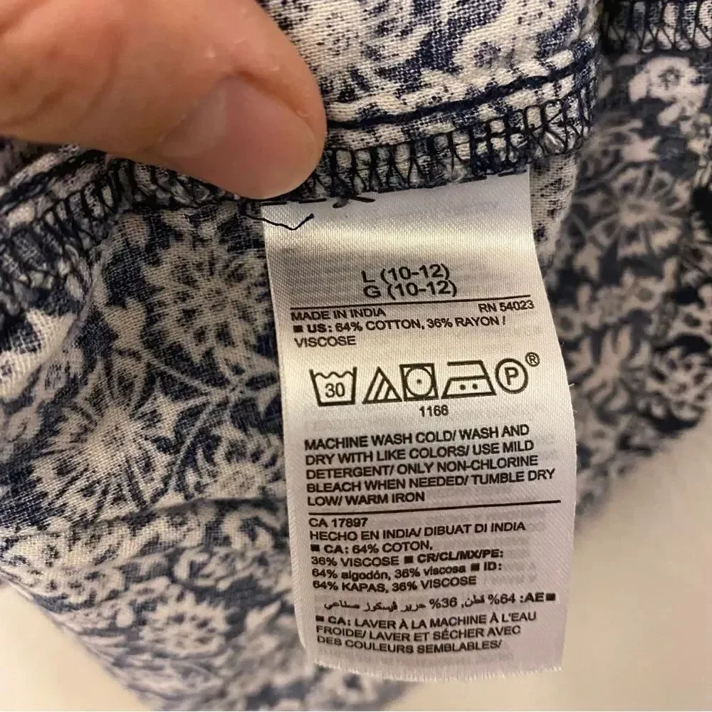 Old navy girls tile blue print Long 3/4 sleeve cotton rayon dress L 10/12
